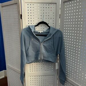 Stylish Blue Cropped Hoodie Jacket